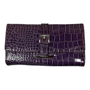 Nine West Purple Crocodile Embossed Clutch Wallet With Buckle Closure  Zip Pocke